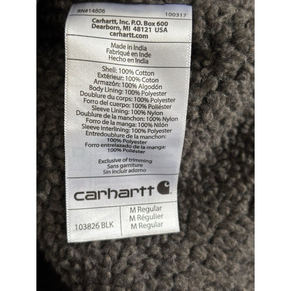 Carhartt Men's M Black Sherpa Lined Hooded Work Jacket 103826 - Picture 7 of 11